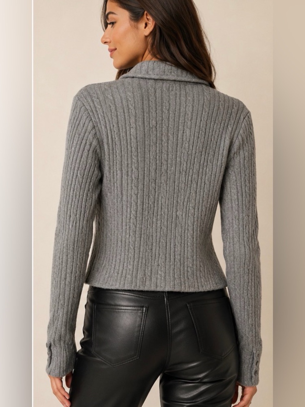 Apt. 9 Gray Cable Knit Blazer Style Cardigan Size M - Picture 2 of 11